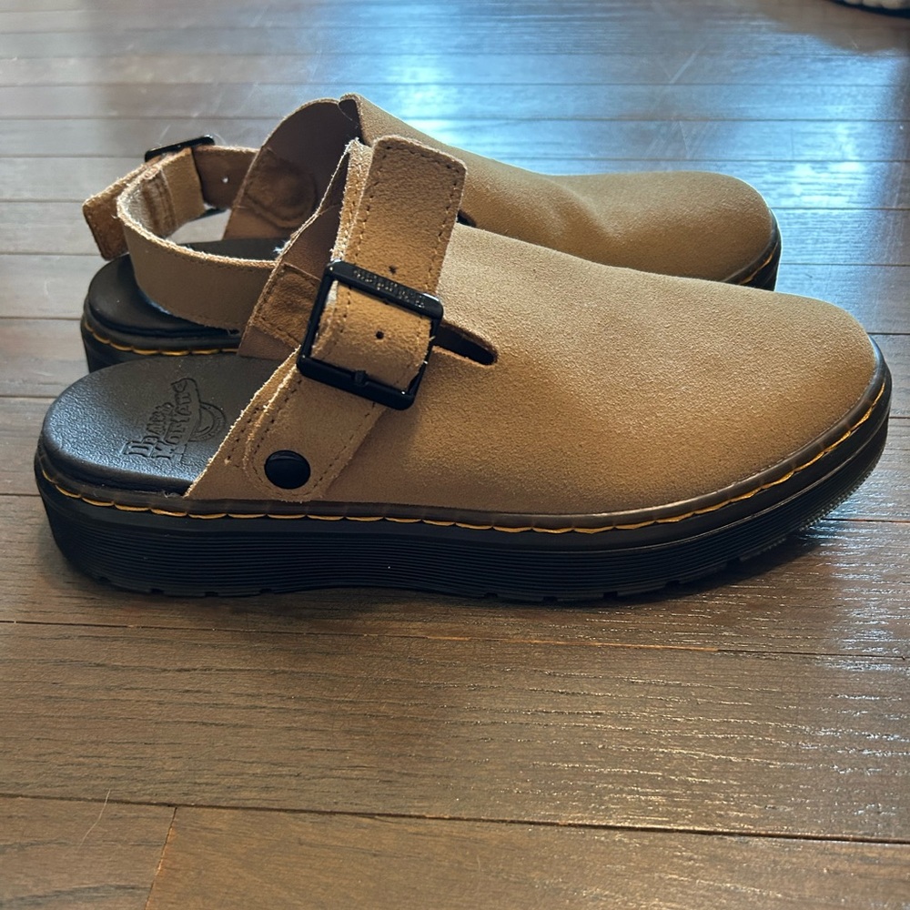Dr. Martens Tan Mules with Black Soles